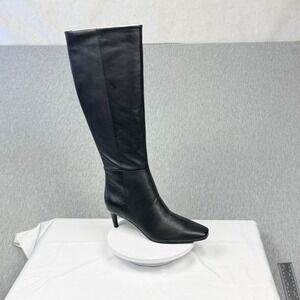 Nine West Caddy Black Leather Knee High Square Toe Kitten Heel Boots Womens 8M